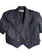 Adieu Elegance Vintage Short Sleeve Cropped Blazer Navy Blue - Image 1