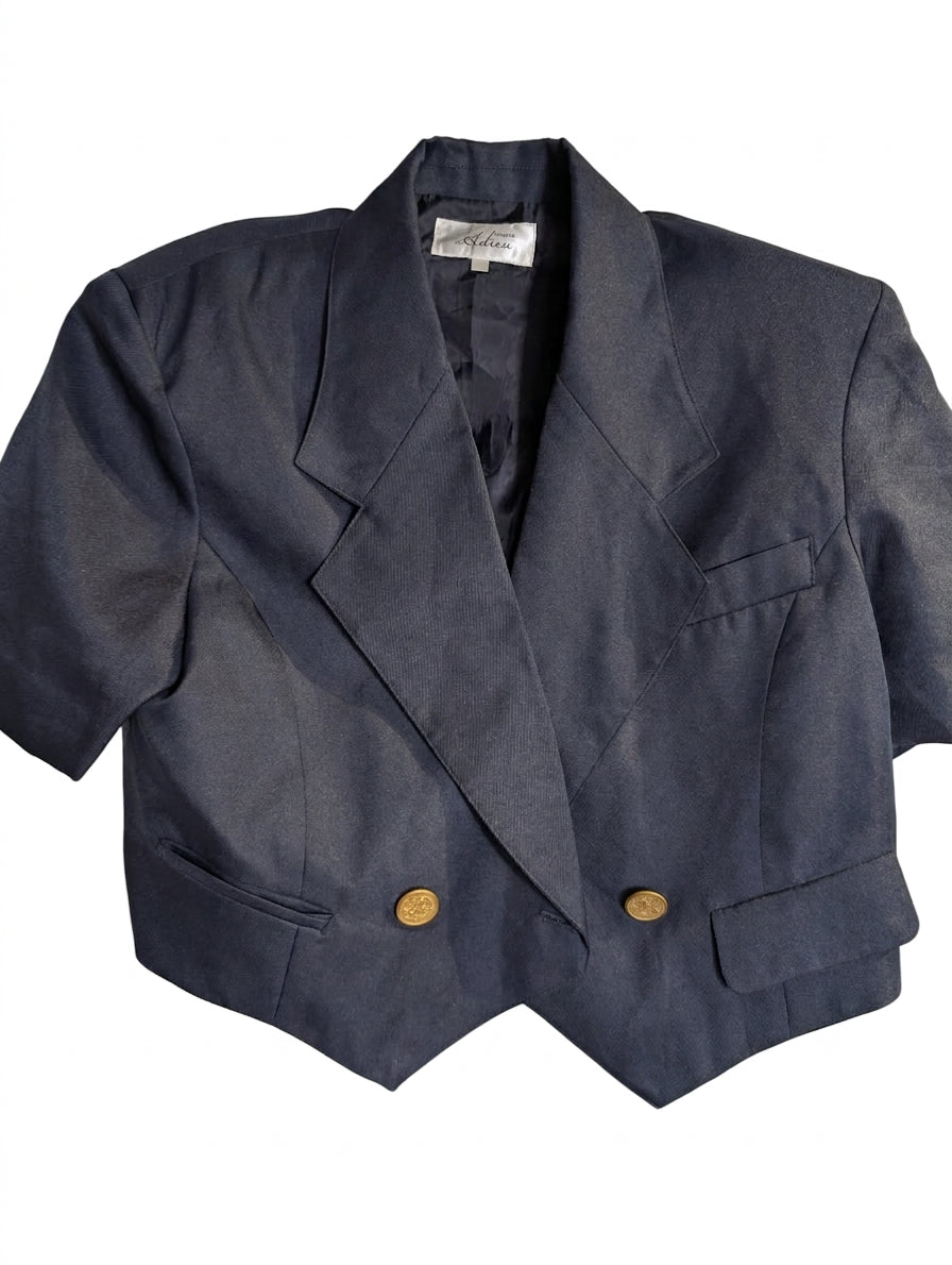 Adieu Elegance Vintage Short Sleeve Cropped Blazer Navy Blue - Image 1