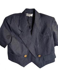 Adieu Elegance Vintage Short Sleeve Cropped Blazer Navy Blue - Image 1