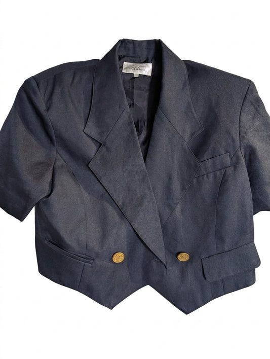 Adieu Elegance Vintage Short Sleeve Cropped Blazer Navy Blue - Image 1