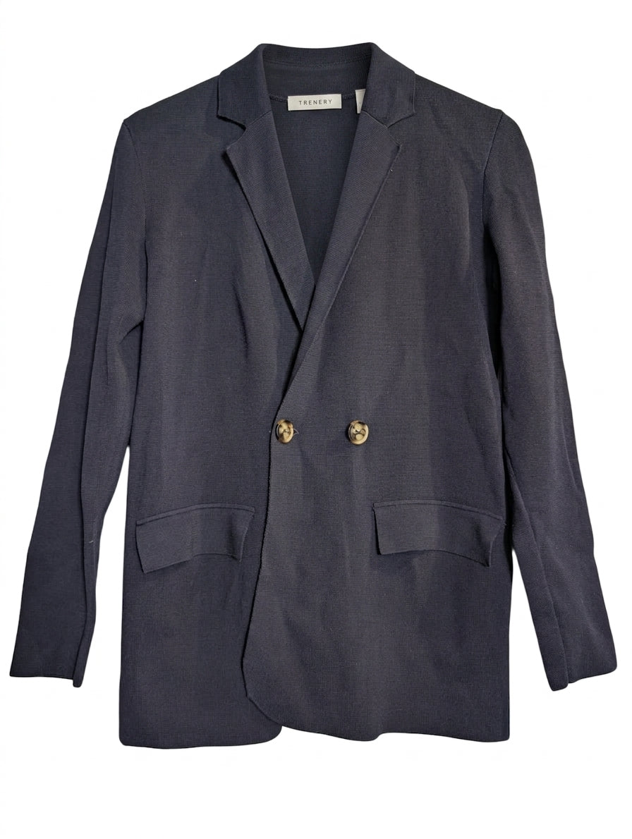 Trenery Women's Knit Double Breasted Blazer Navy Blue Size XS - Image 1