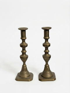 Vintage Solid Brass Candlestick Holders Set of 2 - Image 1