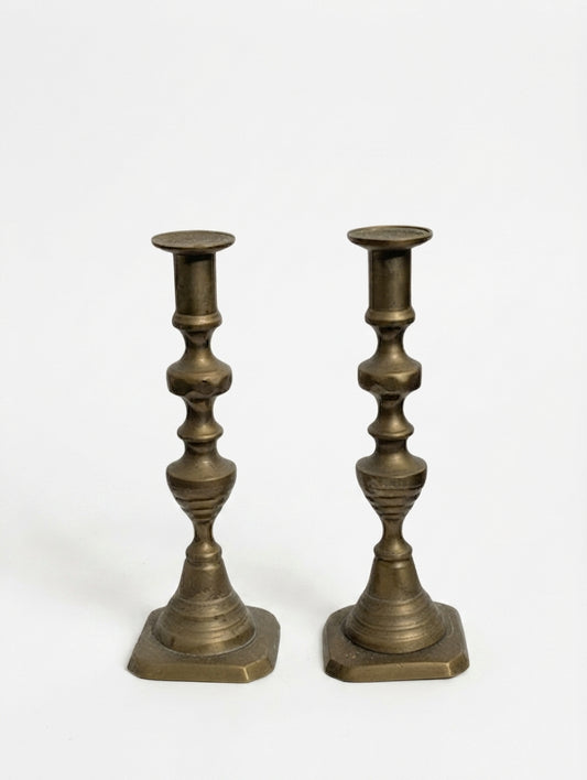 Vintage Solid Brass Candlestick Holders Set of 2 - Image 1