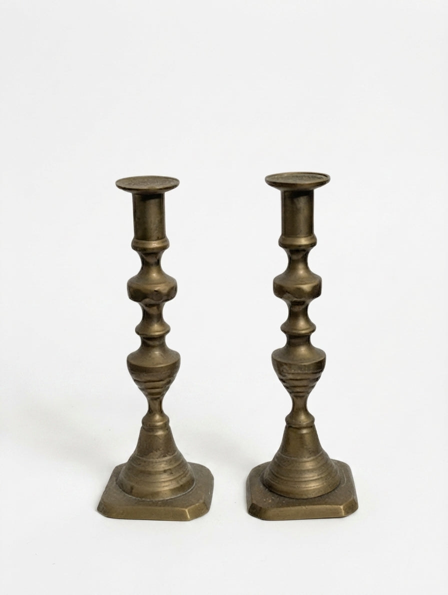 Vintage Solid Brass Candlestick Holders Set of 2 - Image 1