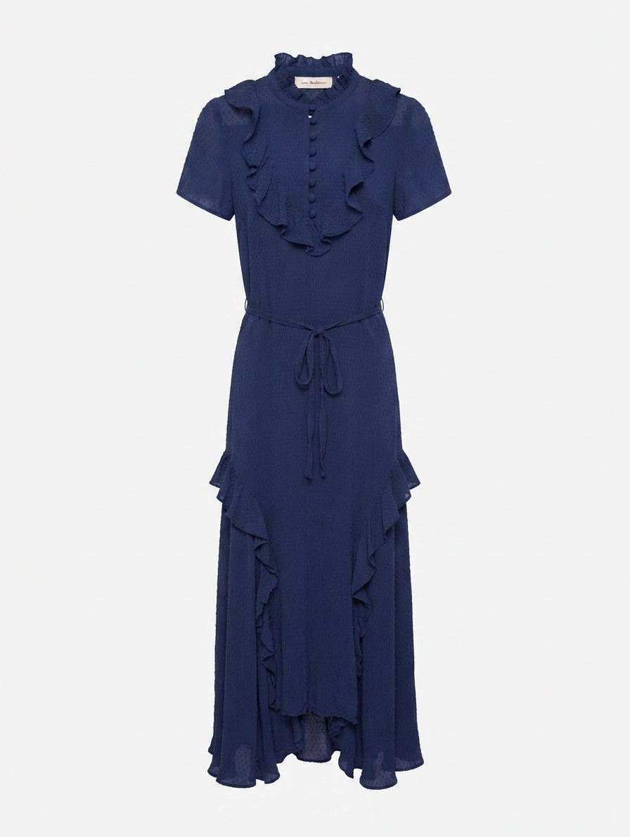 Lee Mathews Swiss Dot Ruffle Midi Dress Blue Size 1 - Image 1