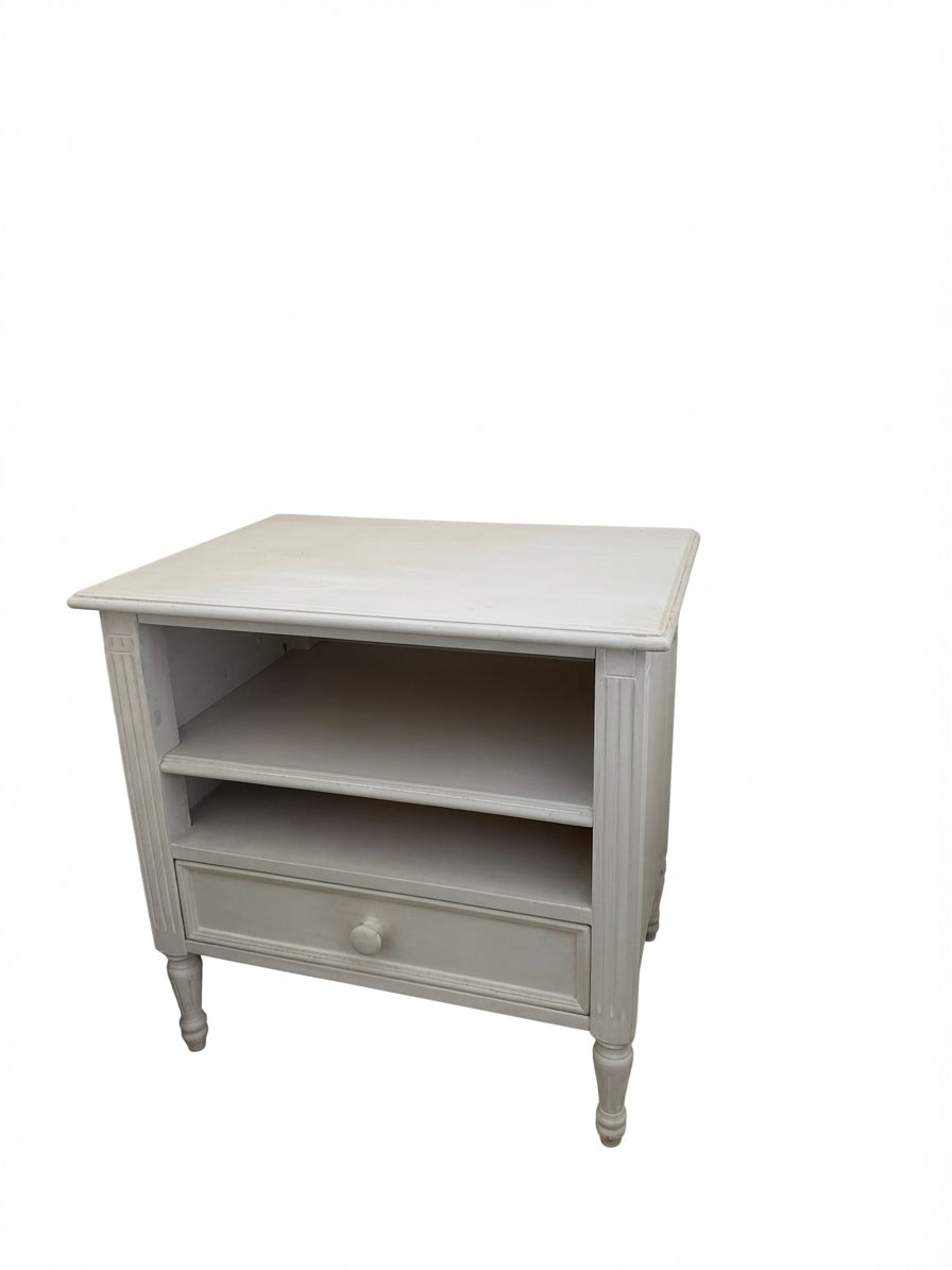 White Painted Wooden Nightstand Bedside Table with Drawer and Shelf - Image 1