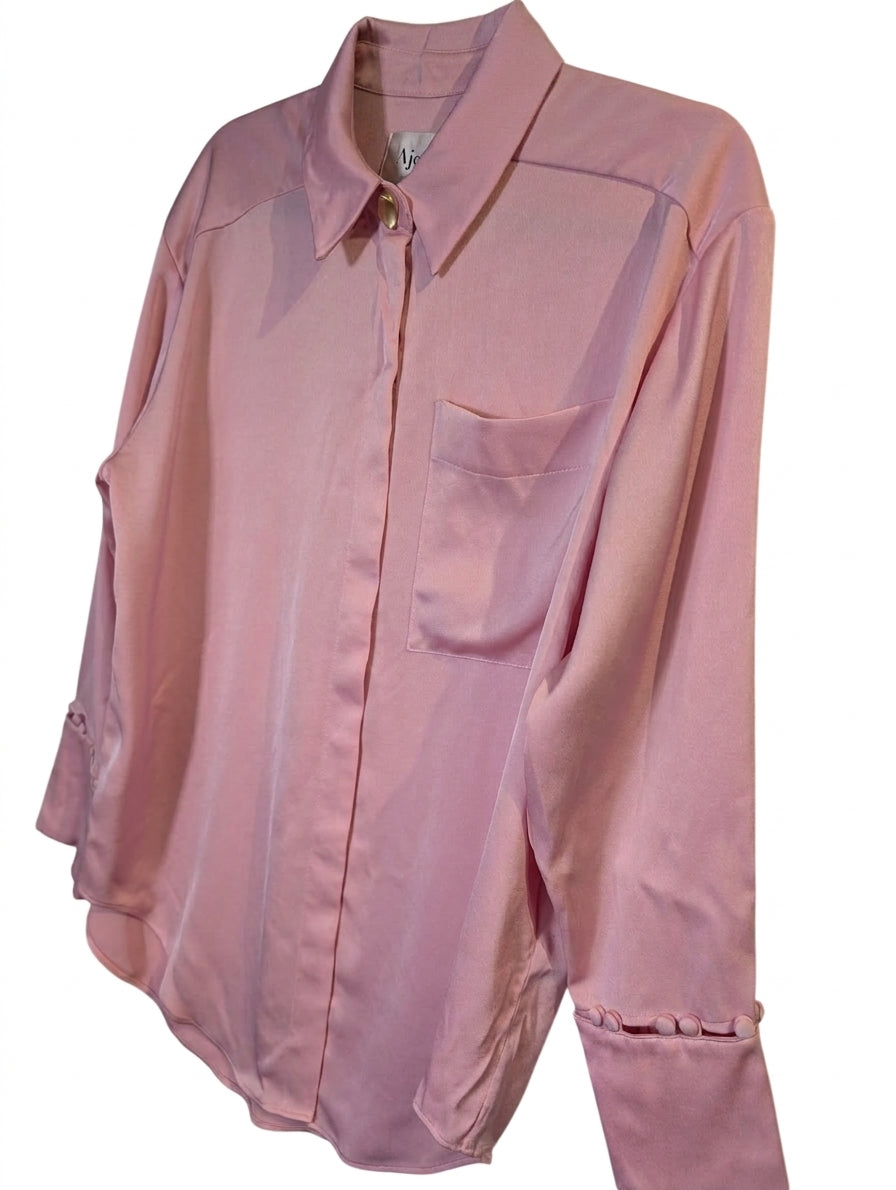 Aje Satin Button-Down Shirt Pink Size 6 - Image 1