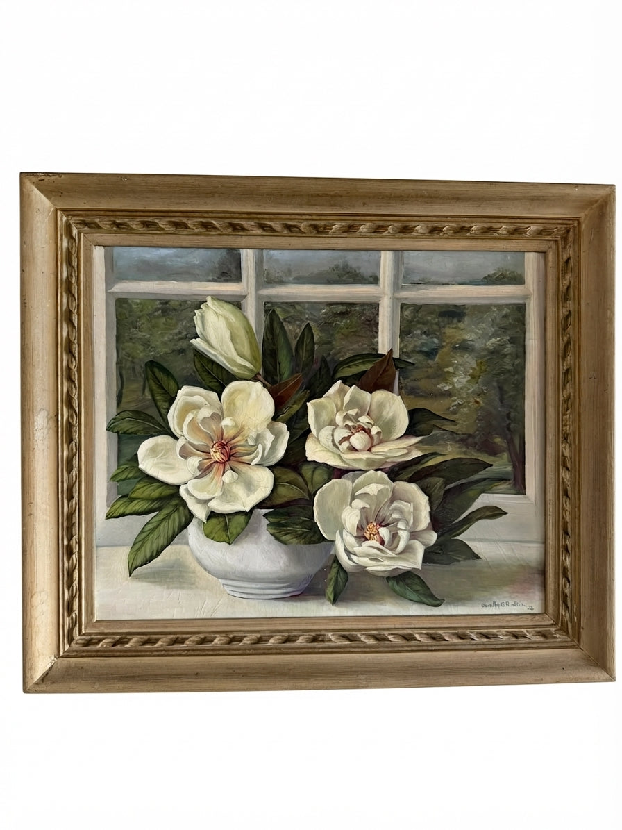Original Oil Painting Magnolia Grandiflora 1956 Floral Art - Image 1