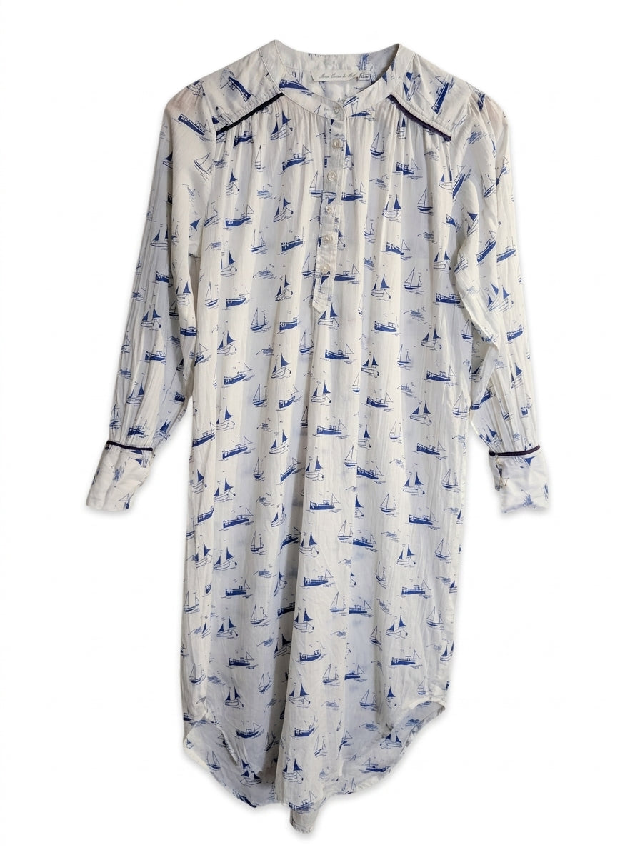 Marie Louise de Mar Sailboat Print Nightshirt White/Blue - Image 1