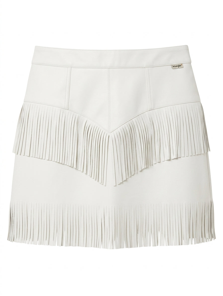 Wrangler White Faux Leather Fringe Mini Skirt - Women's Size 10 - Image 1