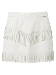 Wrangler White Faux Leather Fringe Mini Skirt - Women's Size 10 - Image 1