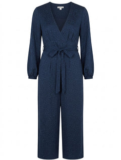 Whistles Floral Jacquard Wrap Jumpsuit Navy Blue UK 10 - Image 1