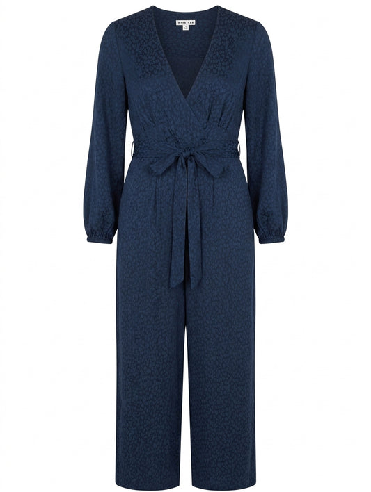 Whistles Floral Jacquard Wrap Jumpsuit Navy Blue UK 10 - Image 1