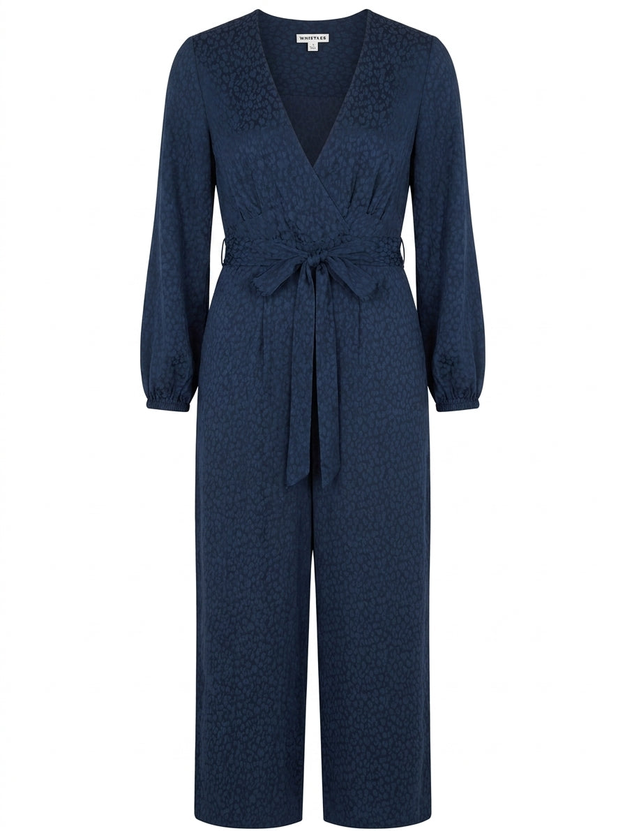 Whistles Floral Jacquard Wrap Jumpsuit Navy Blue UK 10 - Image 1