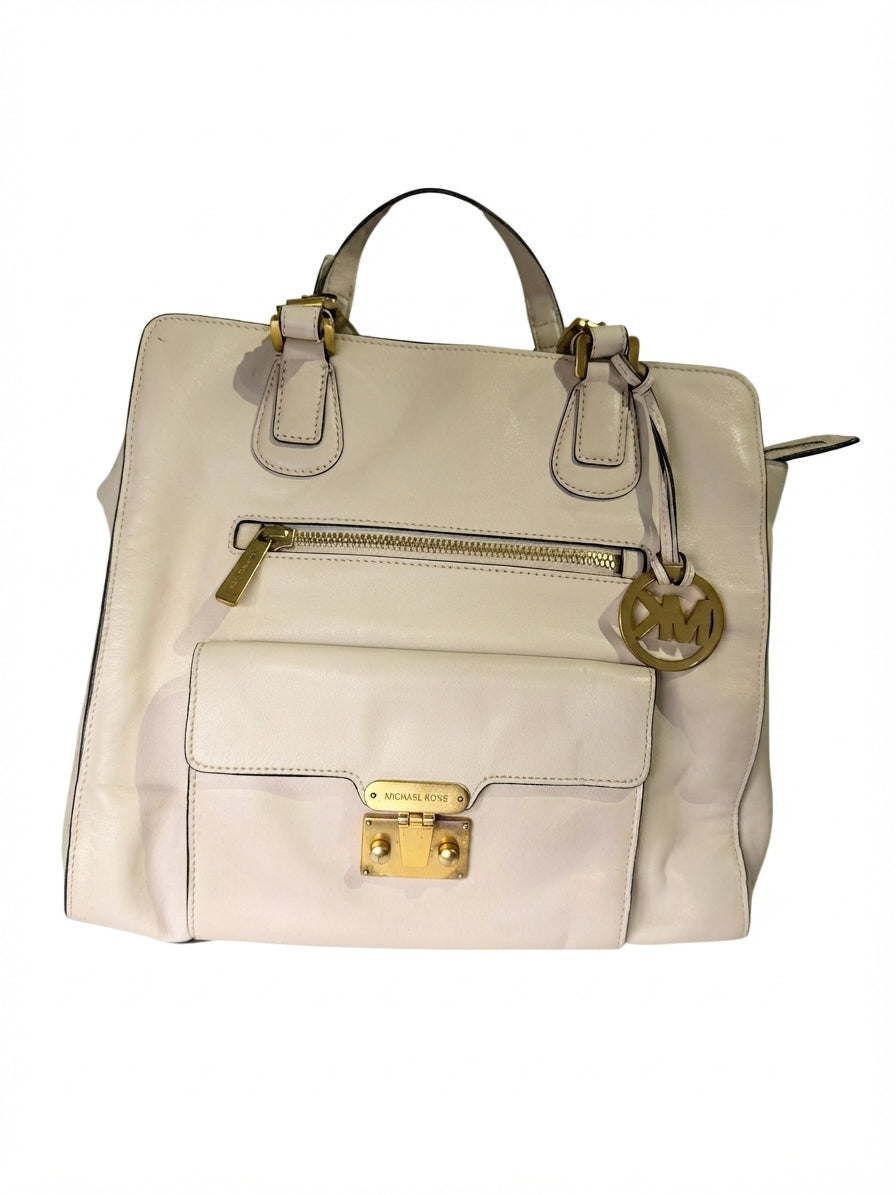 Michael Kors Sutton Medium Satchel Cream Leather Handbag - Image 1