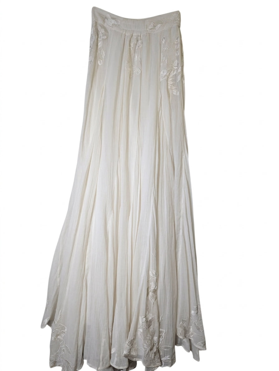 Hemant & Nandita Embroidered Cotton Maxi Skirt White - Image 1