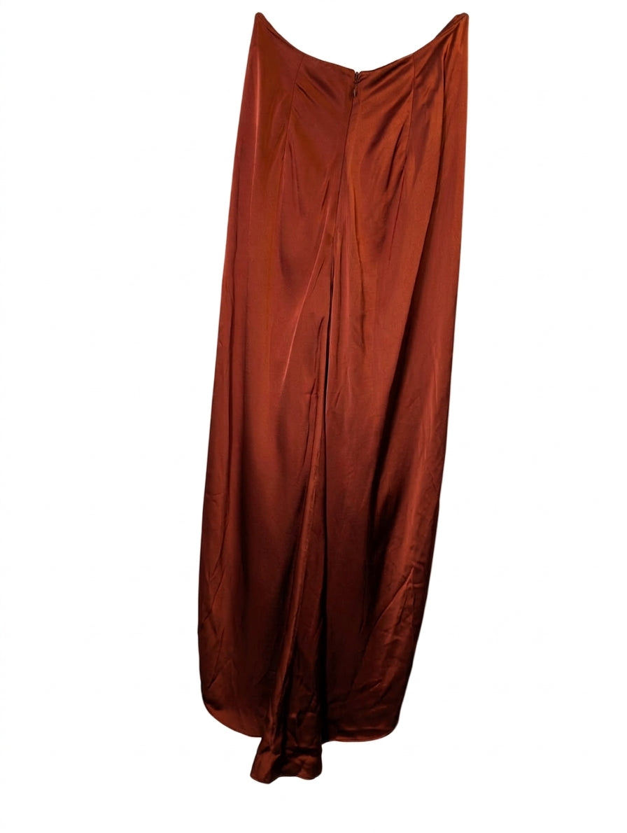 Dion Lee Satin Midi Skirt Rust Copper Ruched Detail AUS 6 - Image 2