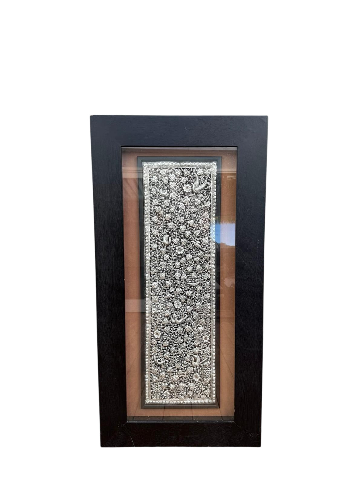 Artisan Hand-Embossed Metal Wall Art Panel Floral and Bird Motif 1200x600mm - Image 1