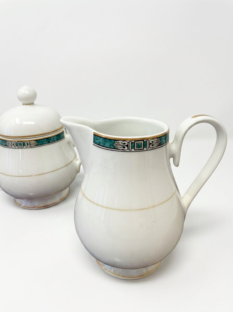 Noritake Legendary Creamer and Sugar Bowl Set Green 4139 - Image 1
