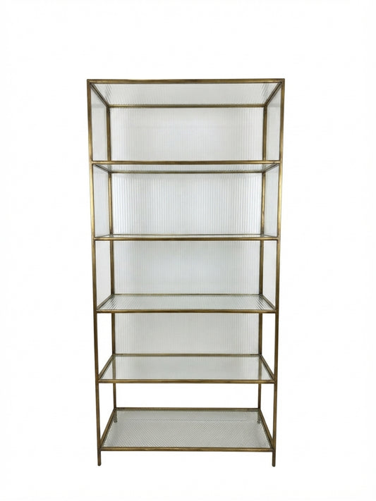 Restoration Hardware Gold Metal & Fluted Glass Etagere Bookshelf - Image 1