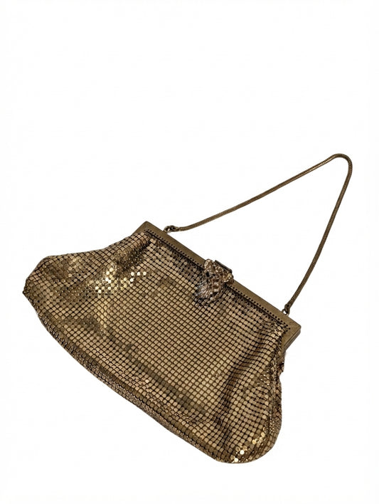 Oroton Metal Mesh Evening Bag Gold Tone Rhinestone Owl Clasp - Image 1