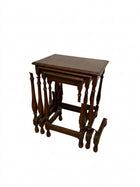 Vintage Nesting Tables Wooden Side Tables with Turned Legs Dark Brown - Image 2