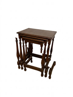 Vintage Nesting Tables Wooden Side Tables with Turned Legs Dark Brown - Image 2