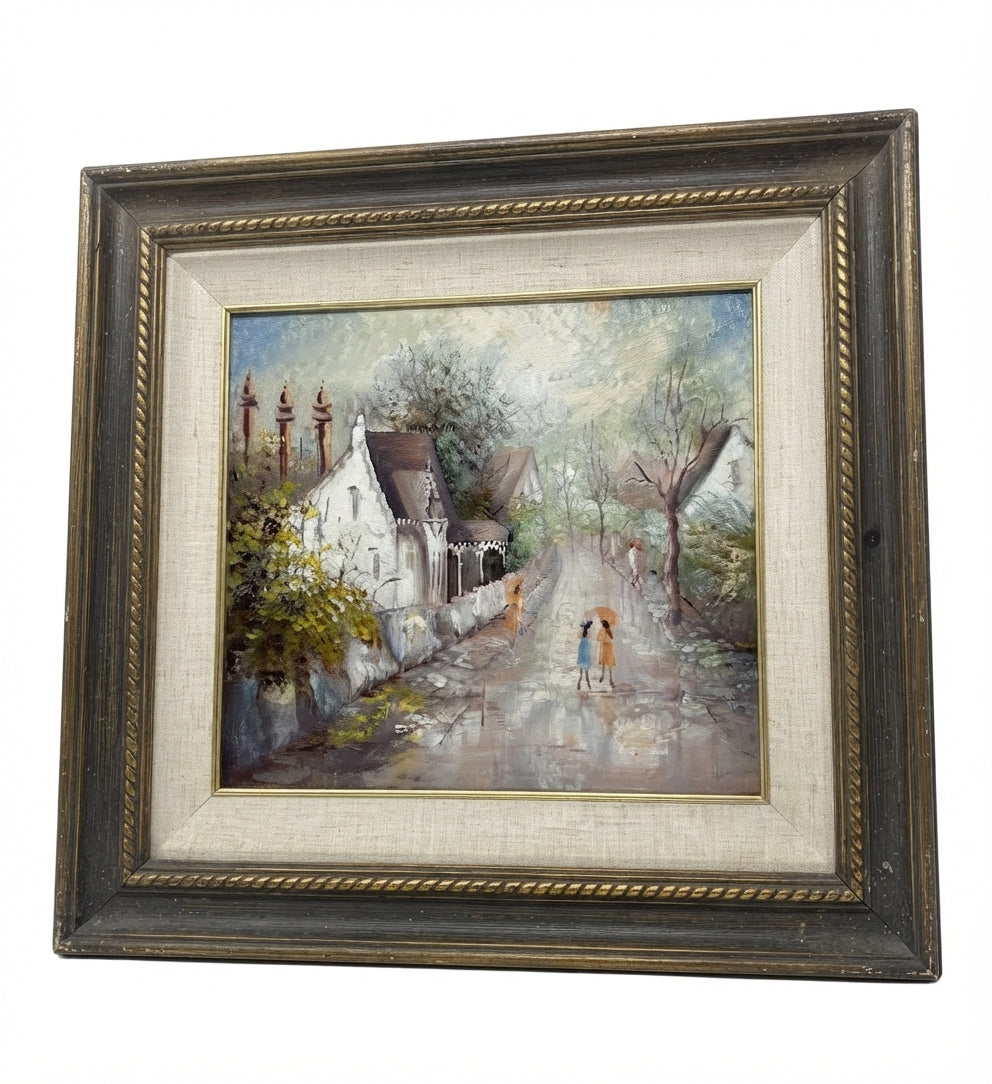 Autumn Showers Framed Oil Painting European Street Scene