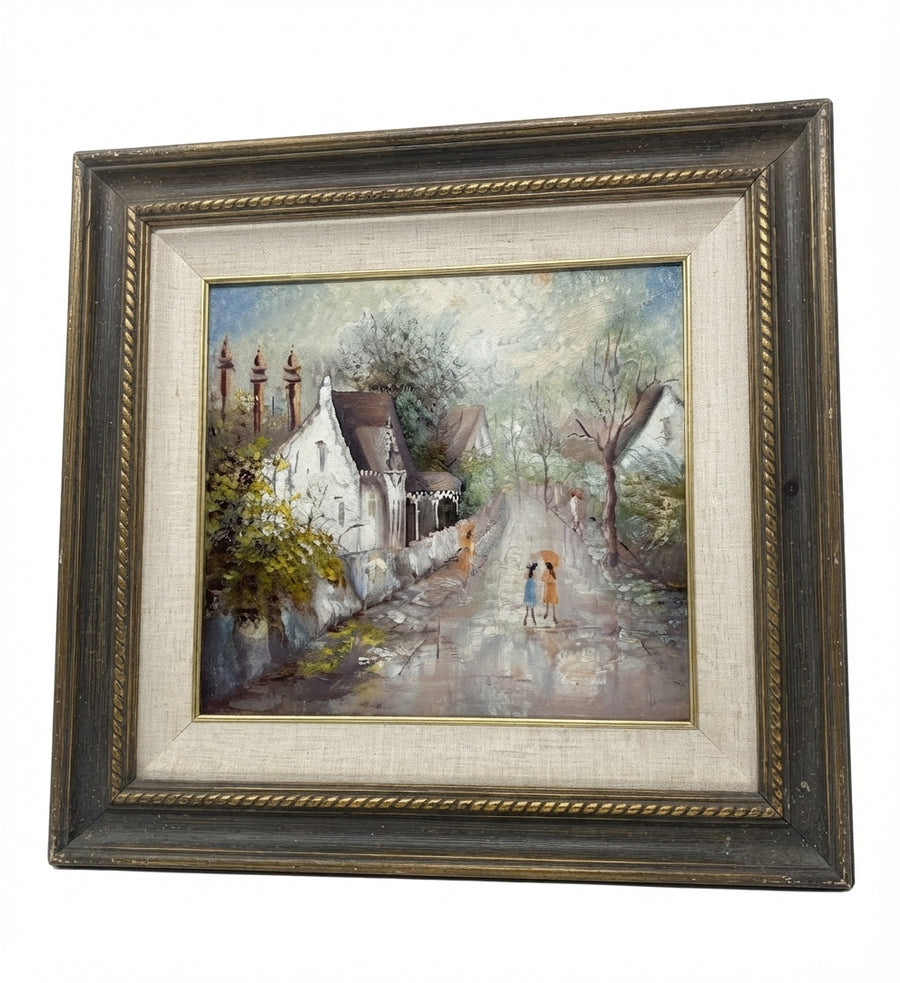 Autumn Showers Framed Oil Painting European Street Scene - Image 1