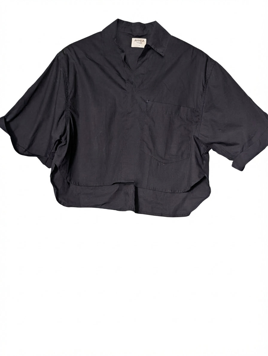 Avaalia The Label Cropped Button-Down Shirt Black Size S - Image 1