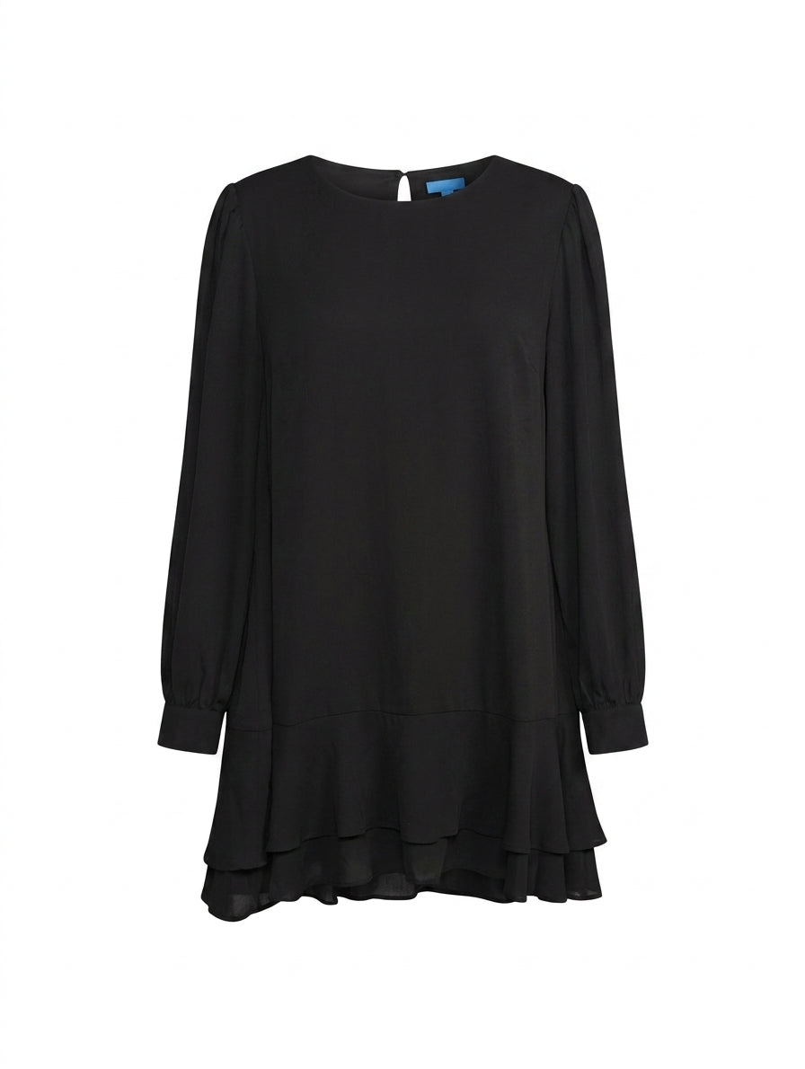 Reux Black Long Sleeve Ruffle Hem Mini Dress - Image 1