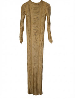 ASOS DESIGN Gold Fringe Long Sleeve Gown Women's UK 4 - Image 1