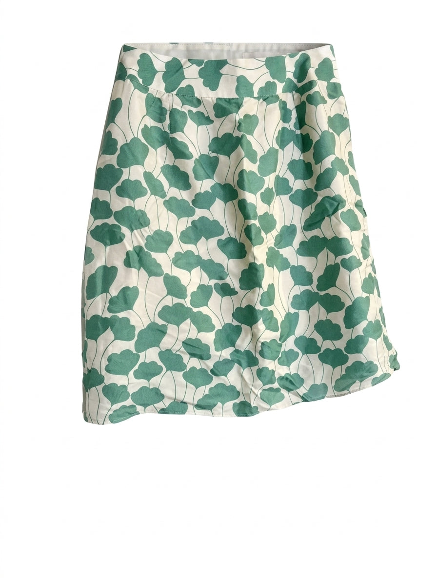 Metiseko Floral Silk A-Line Skirt Green and White Size S - Image 1