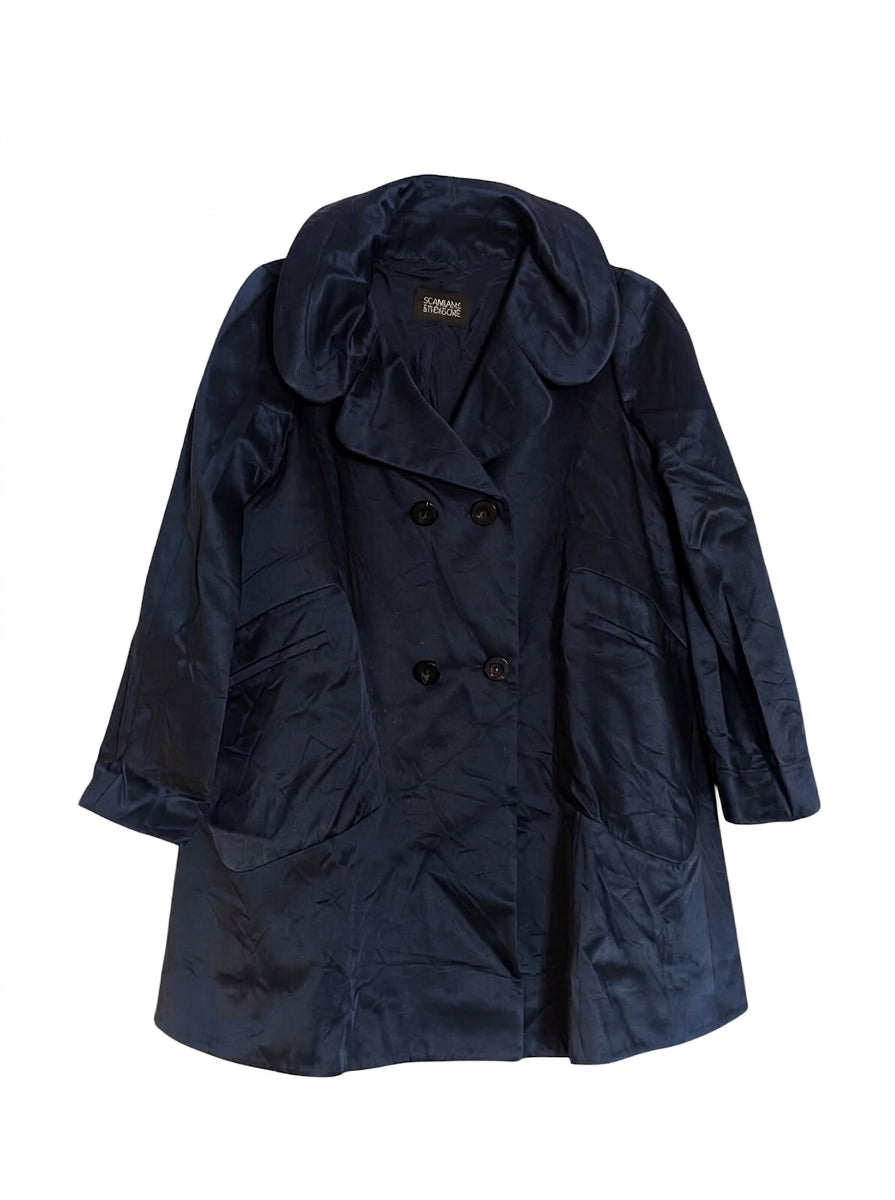 Scanlan & Theodore Navy Blue Double Breasted Satin Coat - Women's Size 8 - Image 1
