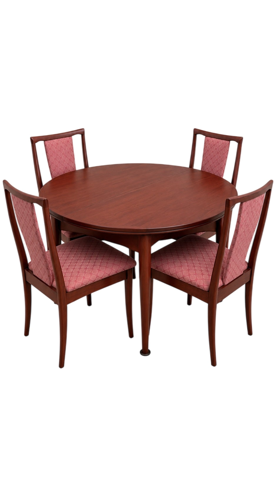 Mid-Century Modern Round Dining Table and Four Chairs Set - Walnut Finish - Image 1