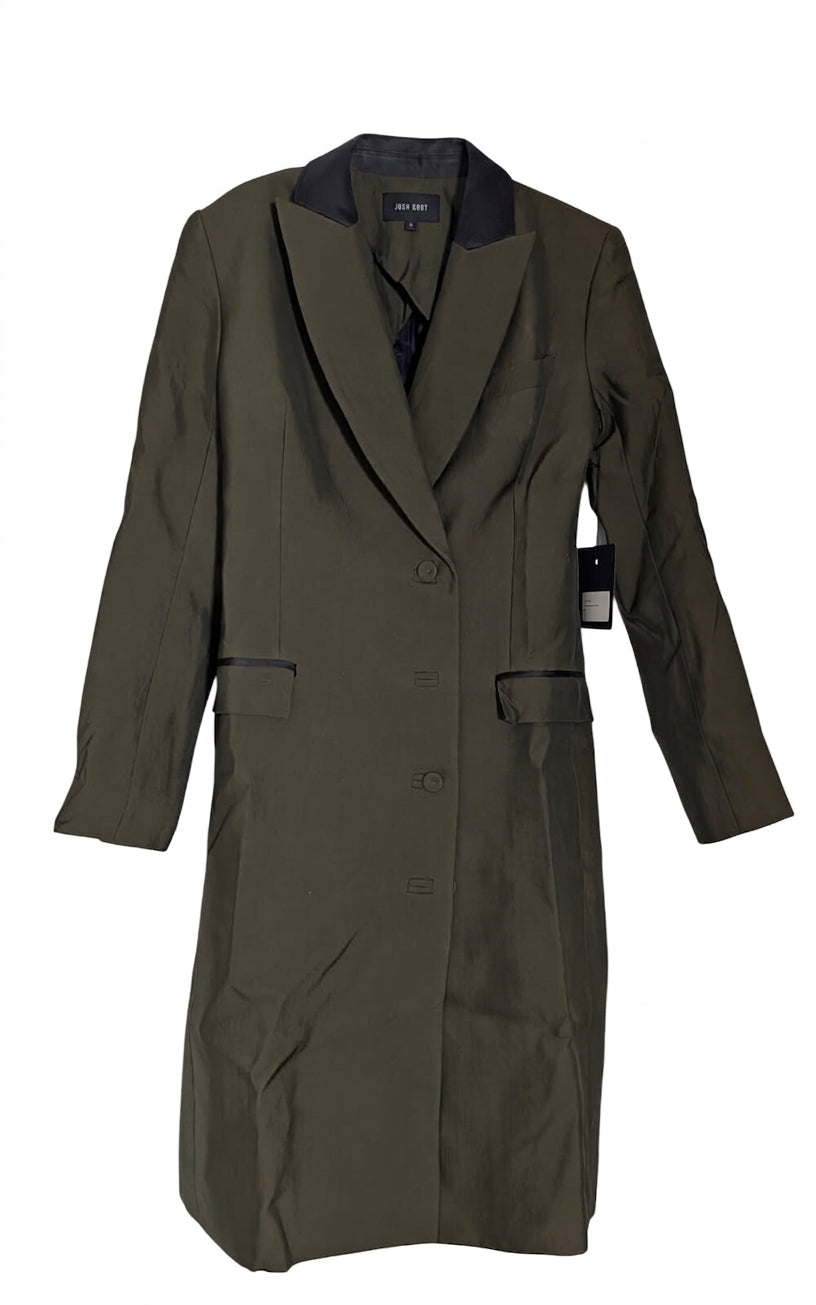 Josh Goot Olive Green Long Blazer Coat - Contrast Lapel - Image 1