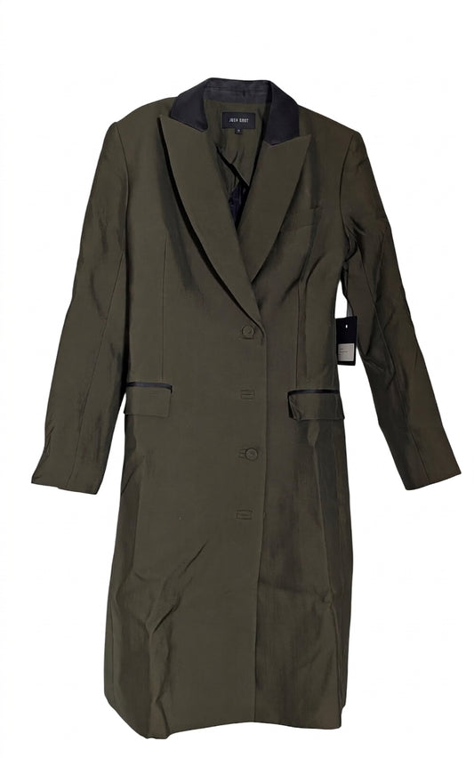 Josh Goot Olive Green Long Blazer Coat - Contrast Lapel - Image 1