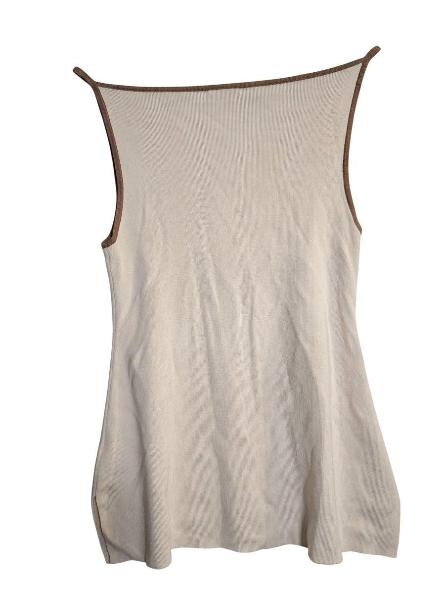 Elka Collective Ribbed Knit Tank Top Cream & Brown Size 10 - Image 1