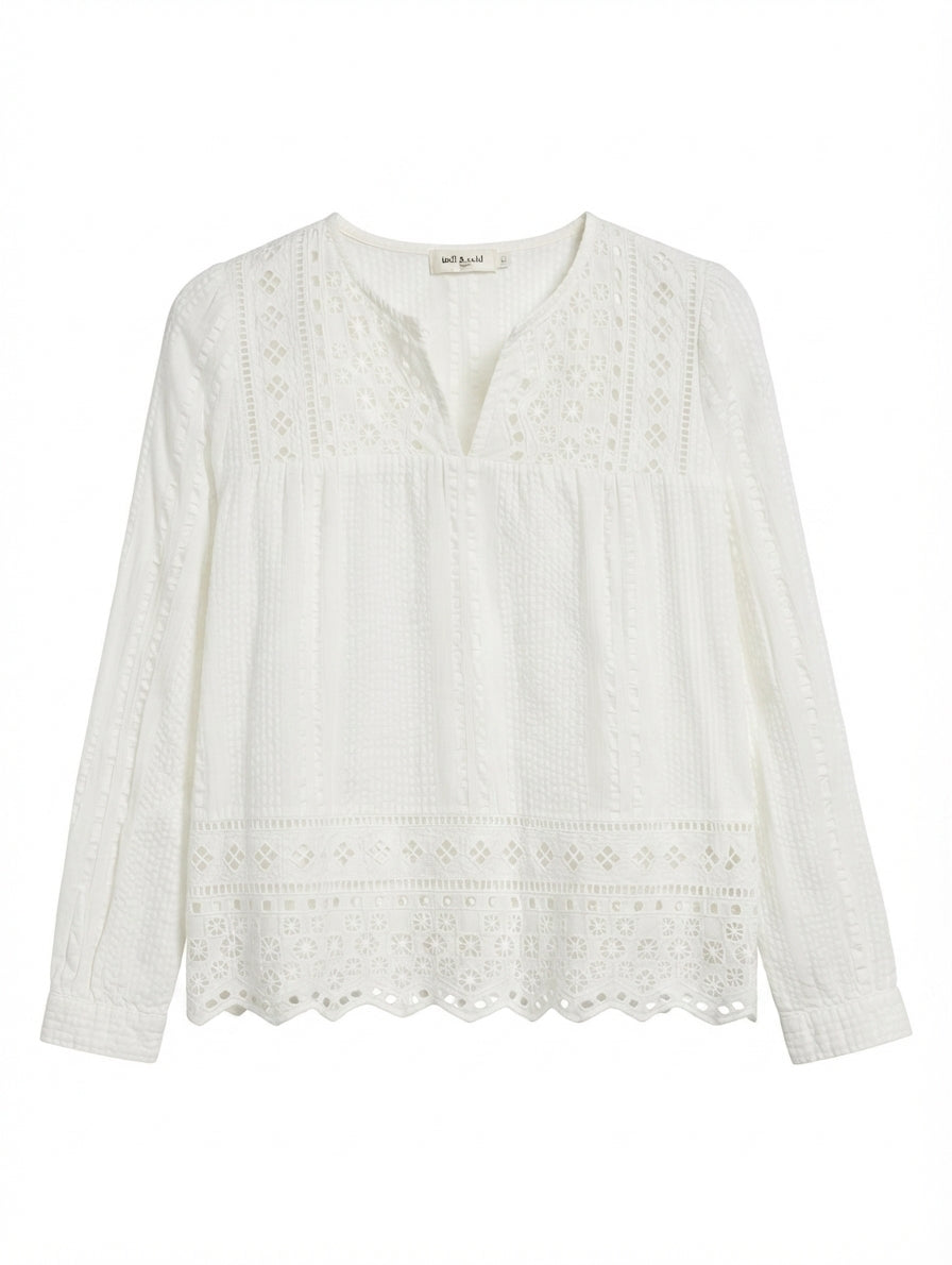 Indi & Cold Eyelet Lace Long Sleeve Blouse White XS - Image 1