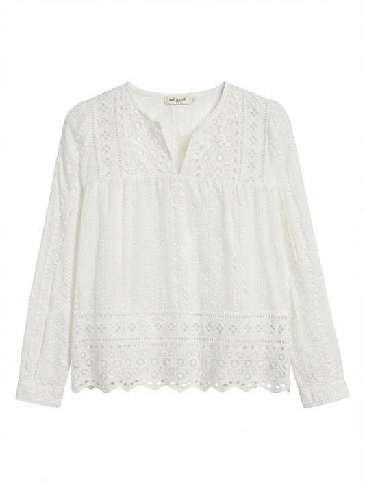 Indi & Cold Eyelet Lace Long Sleeve Blouse White XS - Image 1