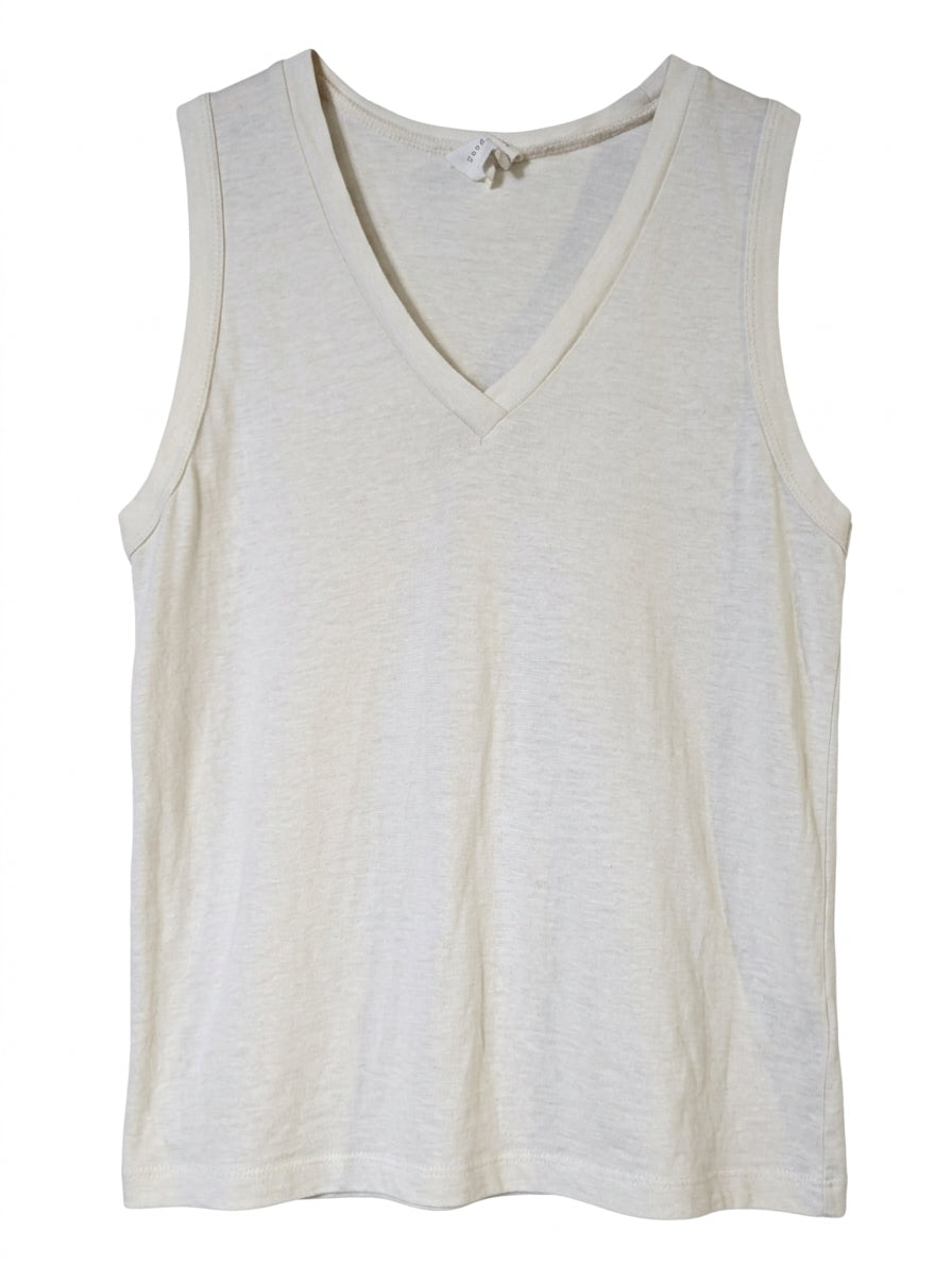 Good Studios V-Neck Tank Top Organic Cotton Hemp Blend Off-White XS