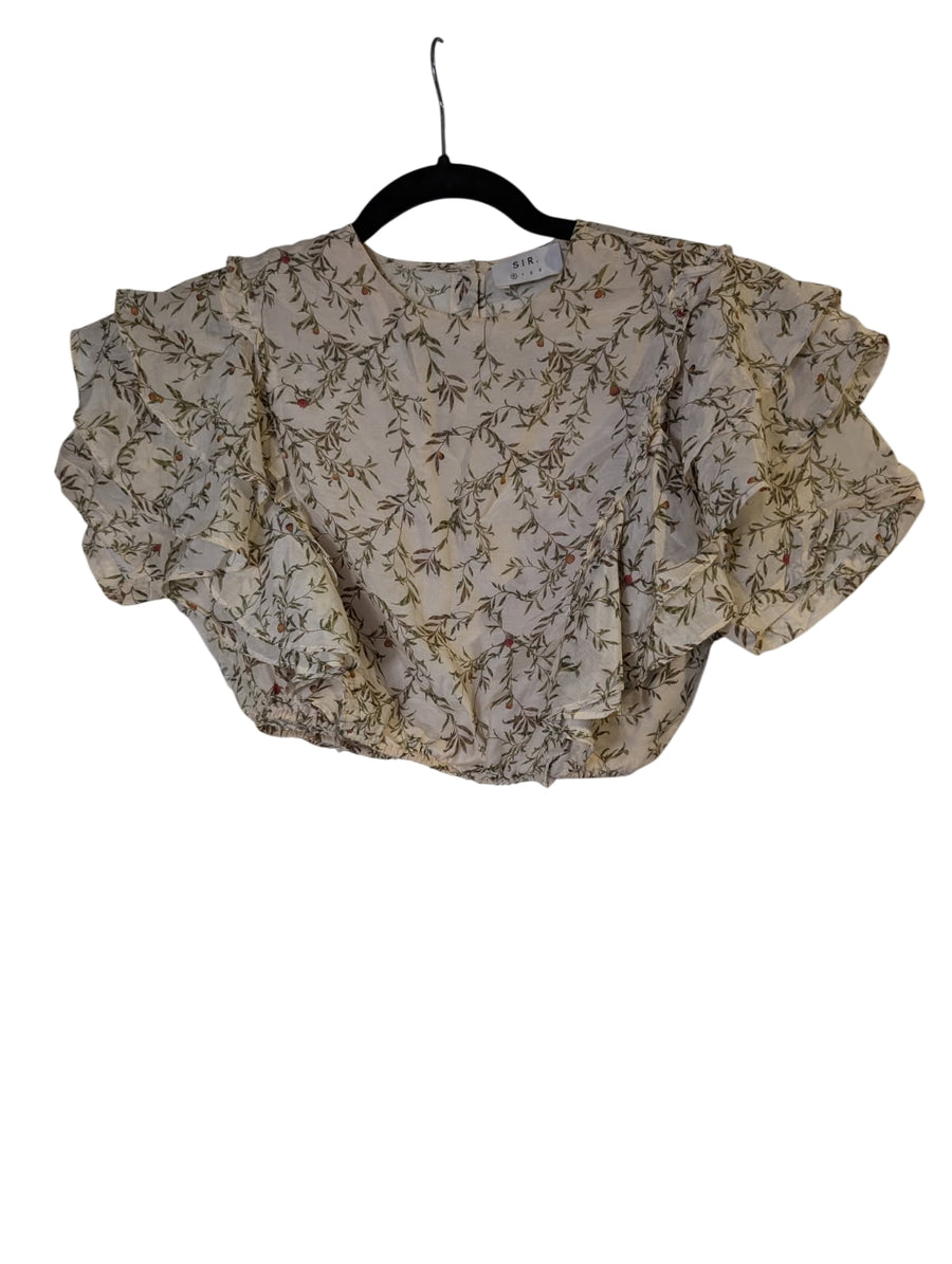 SIR. Floral Print Silk-Blend Ruffle Sleeve Crop Top Size 0 - Image 1