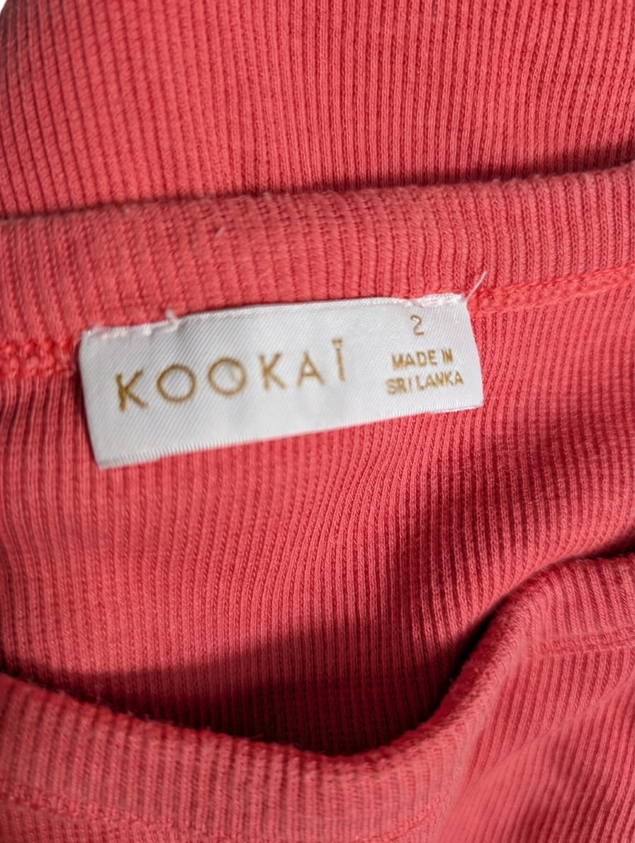 Kookai Ribbed Tank Top Coral Pink Size 2 - Image 2