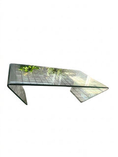 Modern Waterfall Glass Coffee Table Clear Minimalist Design - Image 1