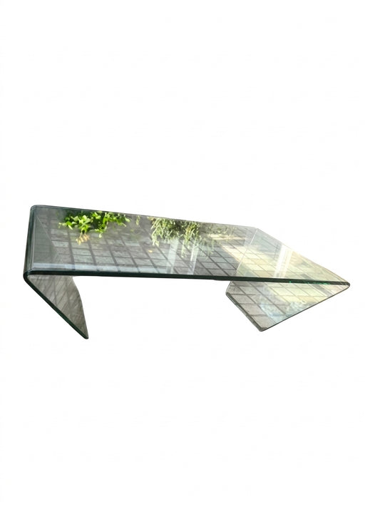 Modern Waterfall Glass Coffee Table Clear Minimalist Design - Image 1