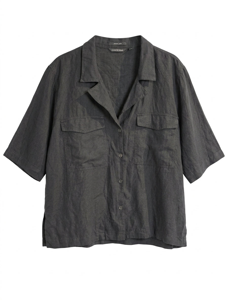 Country Road Organic Linen Short Sleeve Shirt Dark Grey Size 14 - Image 1