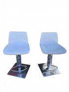 Bar Stools White Leather Adjustable Swivel Chrome Base Modern Kitchen - Image 1