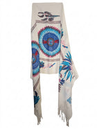 Vintage Native American Inspired Scarf Feather Print Cream - Image 1