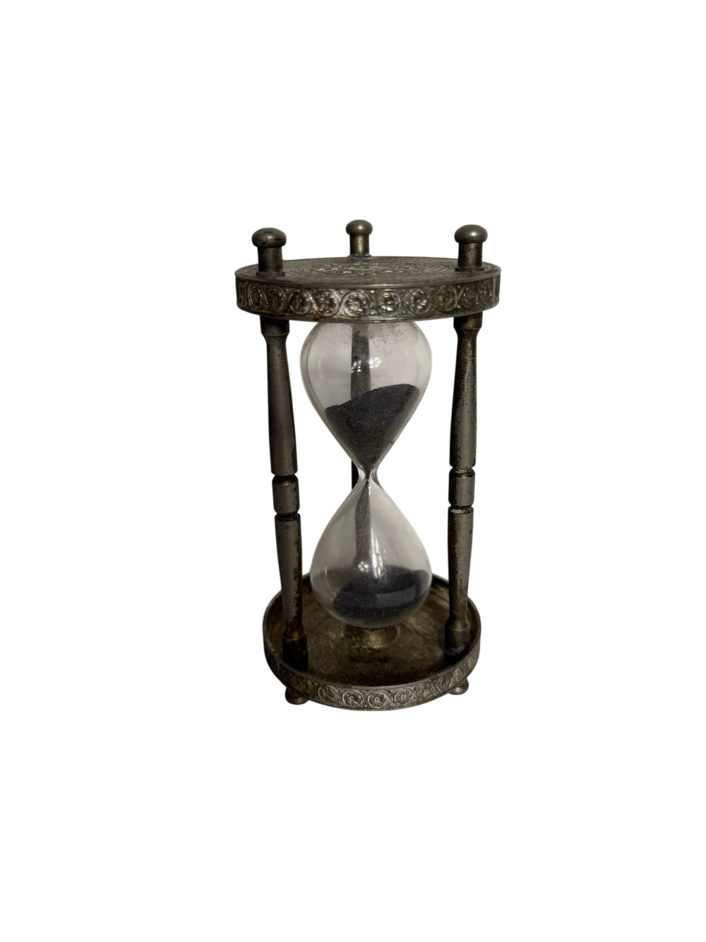 Vintage Ornate Metal Hourglass With Black Sand - Decorative Desk Timer - Image 2