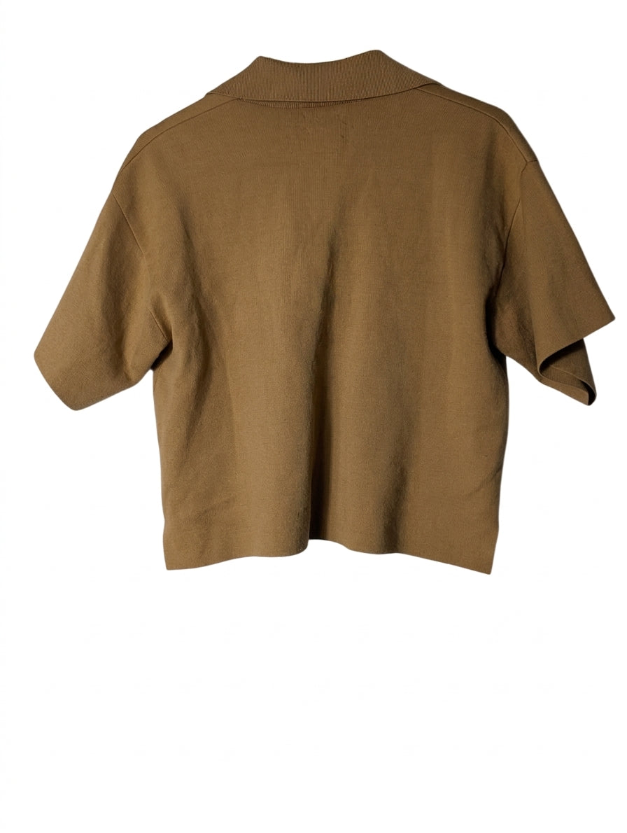 H&M Silk Blend Knit Polo Shirt Tan Women's XS - Image 2